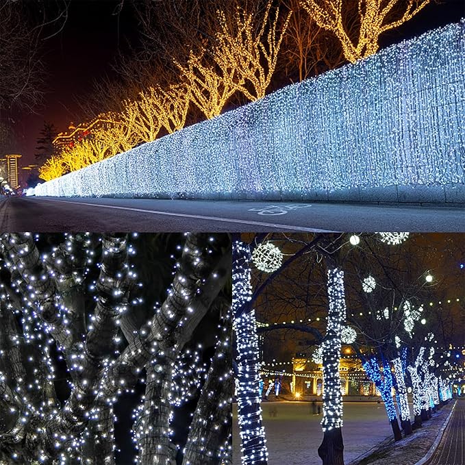 WATERGLIDE 1000 LED Christmas String Lights 328 FT Green Wire LED Decorative Fairy Lights with Remote &amp 8 Modes Waterproof for Outdoor Xmas Holiday Party Garden Wedding Home Decor Cool White