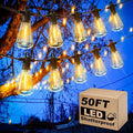 LED Outdoor String Lights 50 FT Waterproof Patio Lights with 25+2 ST38 Vintage Edison Shatterproof Bulbs Connectable Dimmable Hanging Lights for Backyard Bistro Cafe Garden Gazebo - Warm White