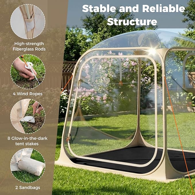 Tangkula All Weather Sports Tent for 2-4 People 7x7 Ft Pop Up Outdoor Clear Bubble Tent with Waterproof Tarp Floor Stakes Wind Ropes Sandbags Carrying Bag for Sports Fishing Camping Cheering