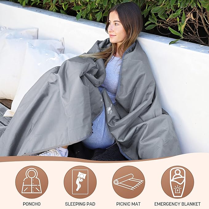 Tirrinia Waterproof Outdoor Blanket with Sherpa Lining Windproof Triple Layers Warm Comfy Foldable for Camping Stadium Beach Picnic Grass Concerts Car Dog 51''X 59'' &amp 59''X 80''