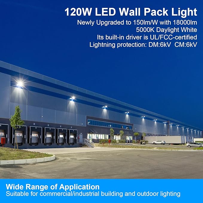 120W LED Wall Pack Light with Dusk to Dawn Photocell18000LM 5000K DaylightAC100-277V Input800W HPS/HID Replacement WarehousesIndustrialBuilding PerimetersGarden GarageETL Listed