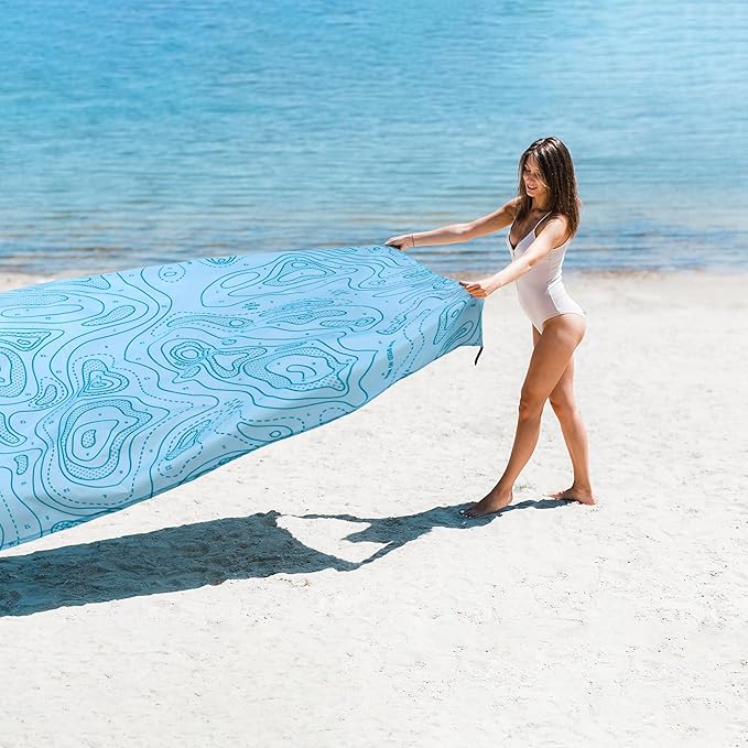 Beach Blanket Waterproof Sandproof 78”x 86” Large Sand Free Beach Mat with 4 Stakes &amp Portable Bag Big Flodable Compact Outdoor Pockets Picnic Blanket
