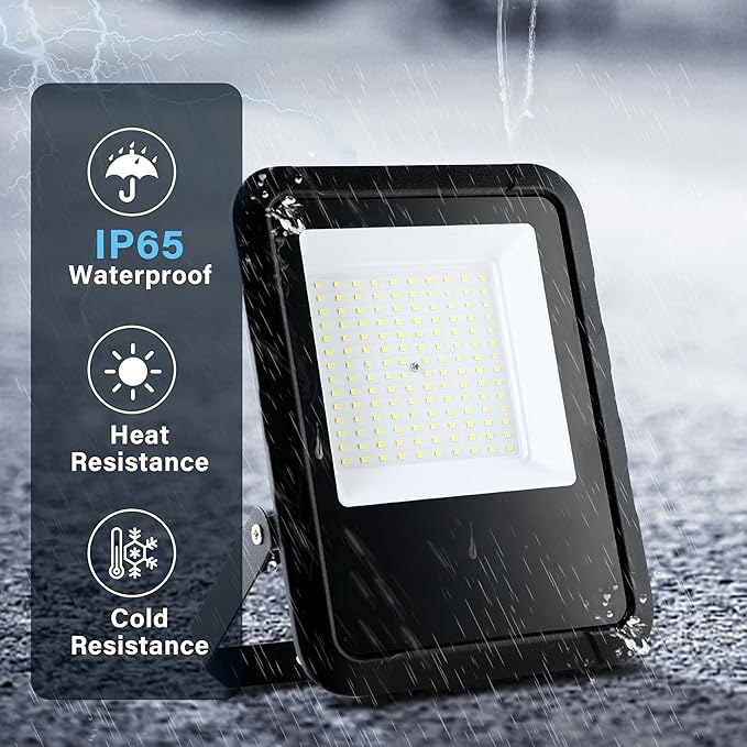 Simple Deluxe 2 Pack 100W Flood Lights Outdoor 10000LM Daylight White LED Work Light with Plug IP65 Waterproof 6500K Floodlight for Garage Yard Lawn