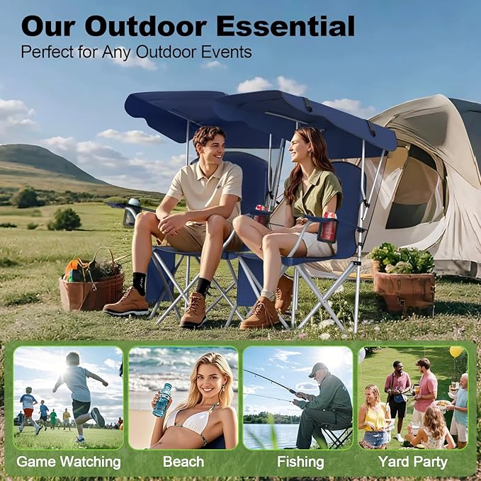 Portable Camping Chair with Canopy - Folding Chair with Canopy Durable 600D Oxford Canopy Chair for Camping Beach Picnics Fishing &amp Sports