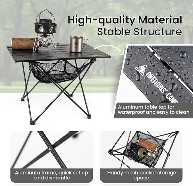 ONETIGRIS Portable Camping Table Lightweight Beach Table with Storage Net &amp Carry Bag Camping Side Table for Outdoor Cooking Hiking Fishing Picnic Travel