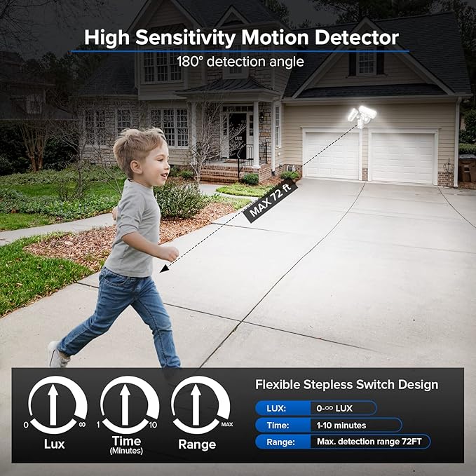 SANSI 38W 5000LM Motion Sensor Outdoor Lights Flood Lights Outdoor Detector with 4 Mode Adjustable 500W Equiv 5000K Dusk to Dawn IP65 Waterproof Motion Sensor Light for Garage Yard Porch (White)
