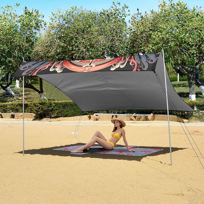 Beach Tent Sun Shelter Red Robot Owl Lightweight &amp Easy Setup Beach Shade Canopy for Camping Fishing