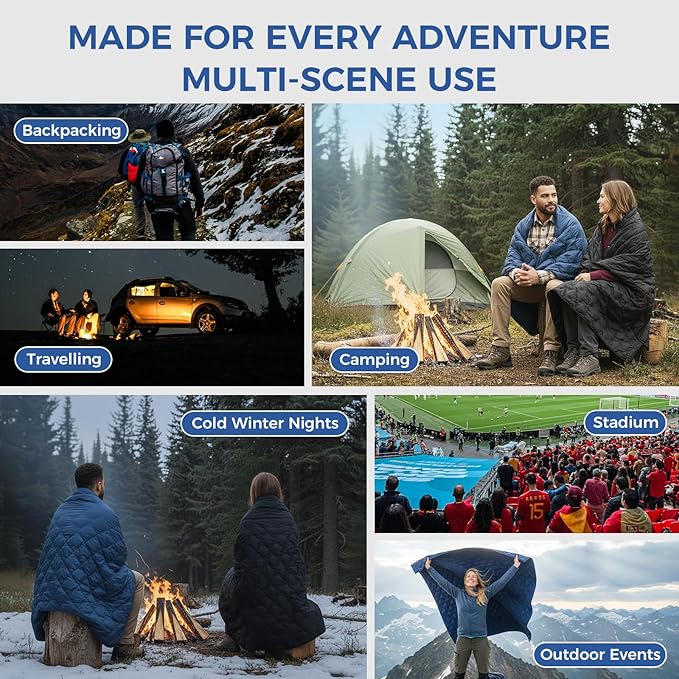 ATEPA Wearable Sleeping Bag Recycled Warm Winter Camping Blanket Wearable Poncho for Outdoor Stadium Sports Women Men