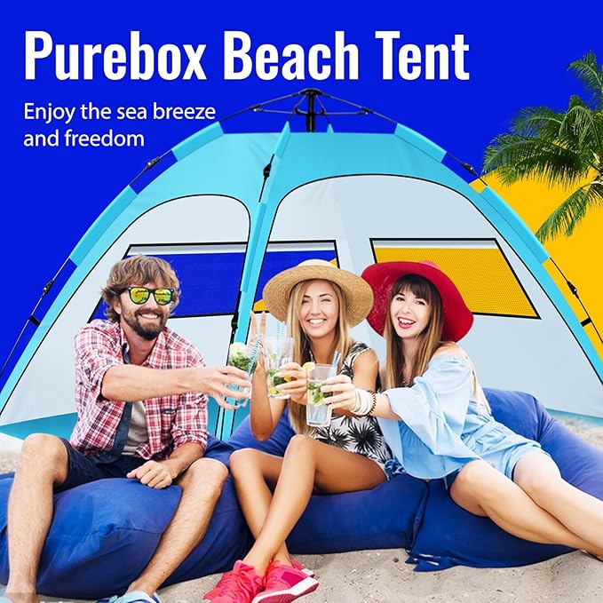 Beach Tent Sun Shade for 4-5 Person Two Doors Large Pop Up Beach Tents for Adults and Kids Portable Automatic Instant Sun Shelter Canopy Tent UV 50+ Ideal for Garden Fishing Picnic