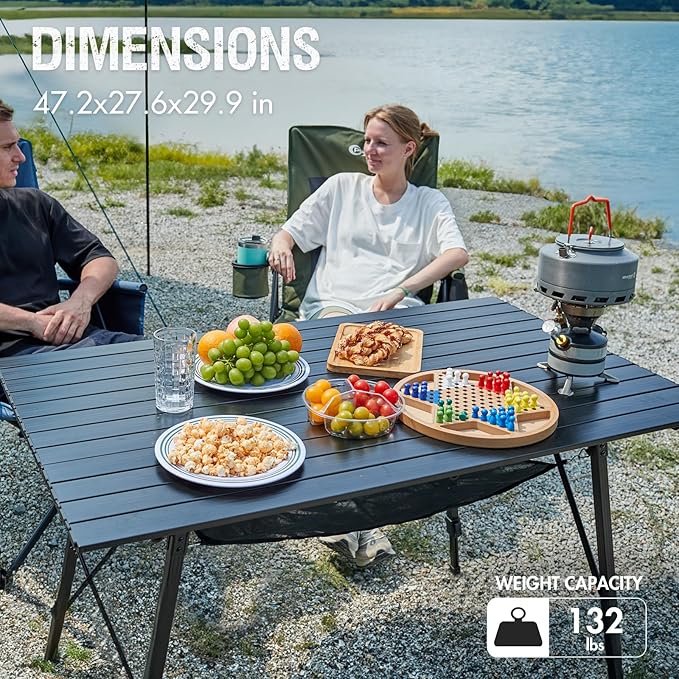 PORTAL Camping Table Portable Foldable with Adjustable Legs Aluminum Folding Table Roll Up Table with Carrying Bag for Outdoor Beach Picnic Backyards BBQ and Party Black Big