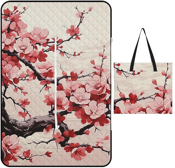 Zipper Japanese Floral Cherry Blossom Style Picnic Mat Suitable for Travel Camping Park Or Home Use
