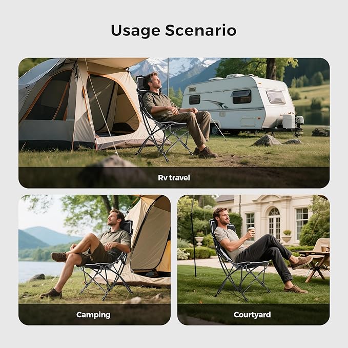 SUNNYFEEL High Back Camping Chair for Adults 2 Pack Lightweight Camping Chair Support 250 lbs Heavy Duty Folding Chair Design Portable &amp Collapsible Camping Chairs for Outdoor Camp Beach Picni