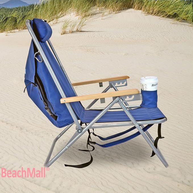 Rio Beach Original 4-Position Steel Backpack Chair with Pillow Hands-Free Beach Chair Backpack for Adults Navy