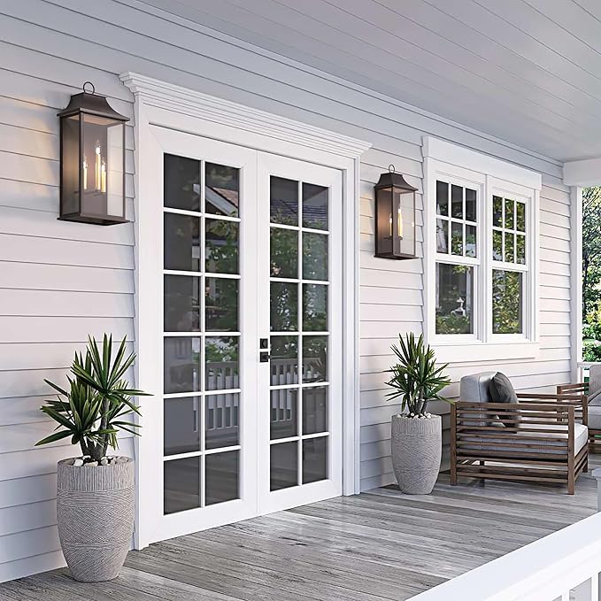 Dusk to Dawn Outdoor Wall Light 3-Light 25.3 Large Outdoor Light Fixture Oil Rubbed Bronze Exterior Wall Lantern Waterproof Outside Wall Sconce for House Porch Patio