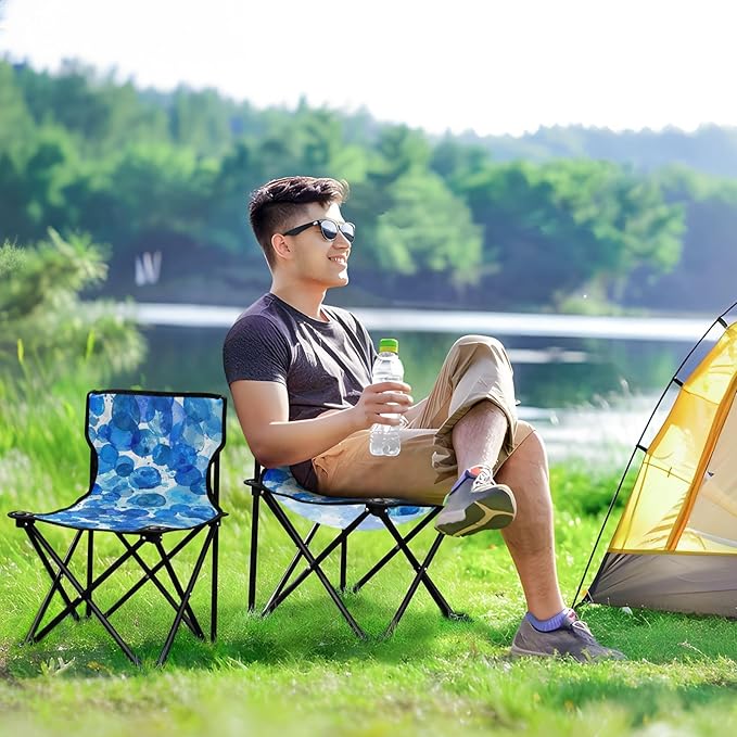 White Background Blue Circles Translucency Folding Camp Chairs for Adults Ultra-Lightweight Portable Chairs for Adults with Carrying Bag Travel Chair for Traveling Camping