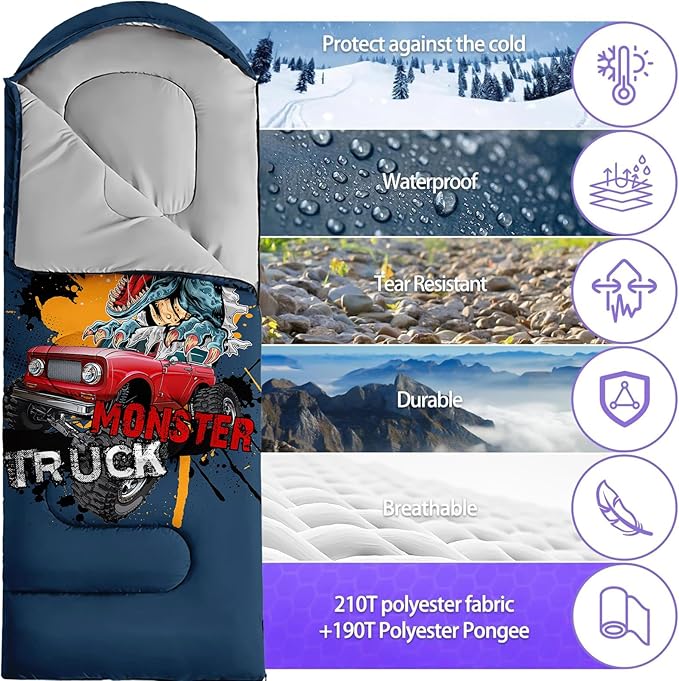 Sleeping Bags for Adults Youth Kids3D Printing Camping Sleeping Bag for Girls Boys Lightweight Waterproof Cold/Warm Weather Sleeping Bag for 3 Seasons