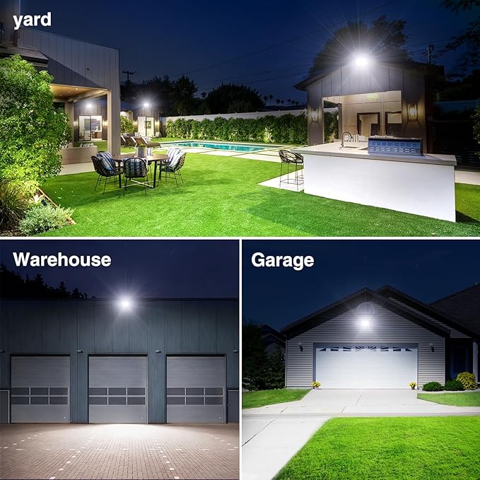 Onforu 120W Flood Lights Outdoor 12000lm Bright LED Work Light with Plug 6500K Daylight White LED Flood Lighting IP66 Waterproof Security Yard Lights for Yard Garage Stadium 4 Pack