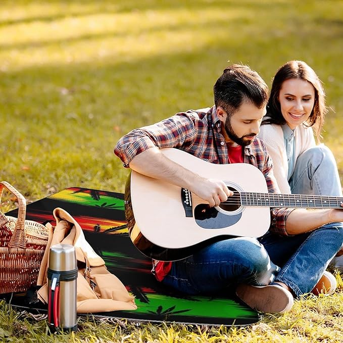 Marijuana Leaves Rasta Lion Cannabis Waterproof Outdoor Picnic Blanket Sandproof Beach Mat for Camping Hiking Grass Travelling