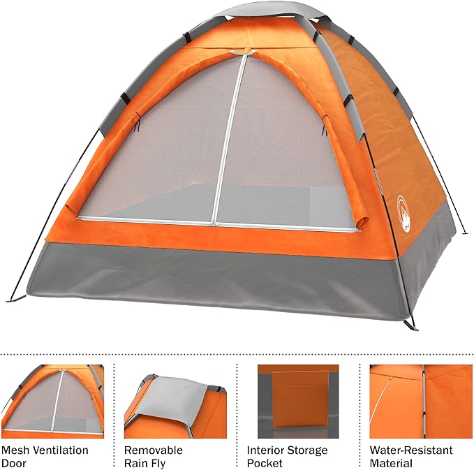 Wakeman Tents 2-Person Tent with Removable Rain Fly and Carry Bag – Comes with Camping Lantern with Fan – Weather-Resistant Camping Accessories by Wakeman