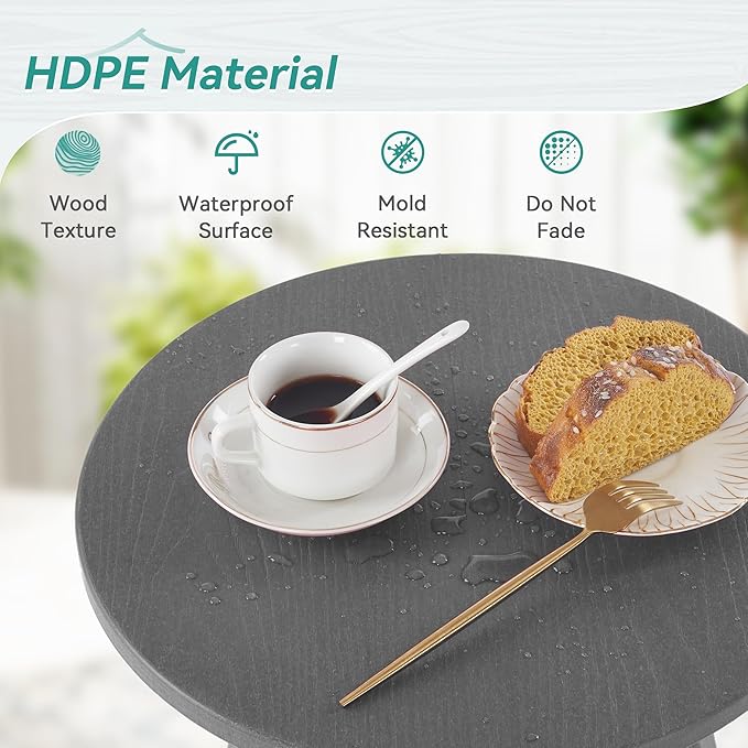 HDPS Outdoor Side Table Small Round Side Table Weather-Resistant Outdoor Side Tables for Patio Porch Deck End Table for Plant Stand Living Room Bedroom Gray