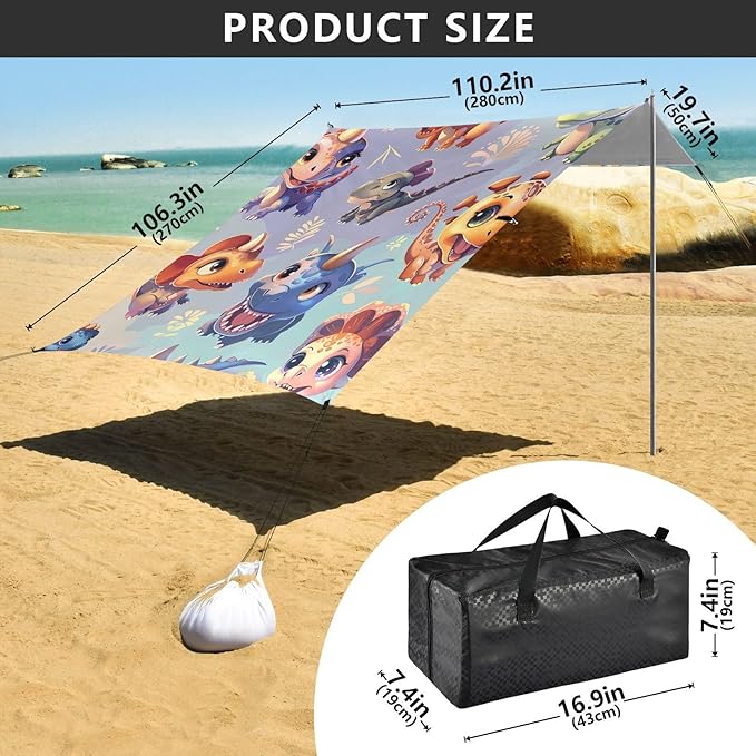 Beach Tent Sun Shelter Mini Dinosaurs Lightweight &amp Easy Setup Beach Shade Canopy for Camping Fishing