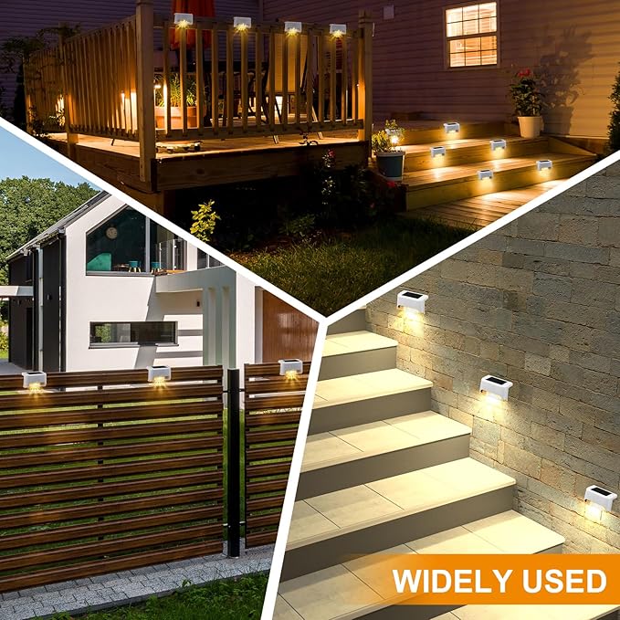 Geelin 32 Pcs Solar Deck Lights Outdoor Waterproof LED Solar Step Fence Lights for Stairs Step Railing Patio Driveway Garden Pathway and Yard(White Shell Warm White Light)