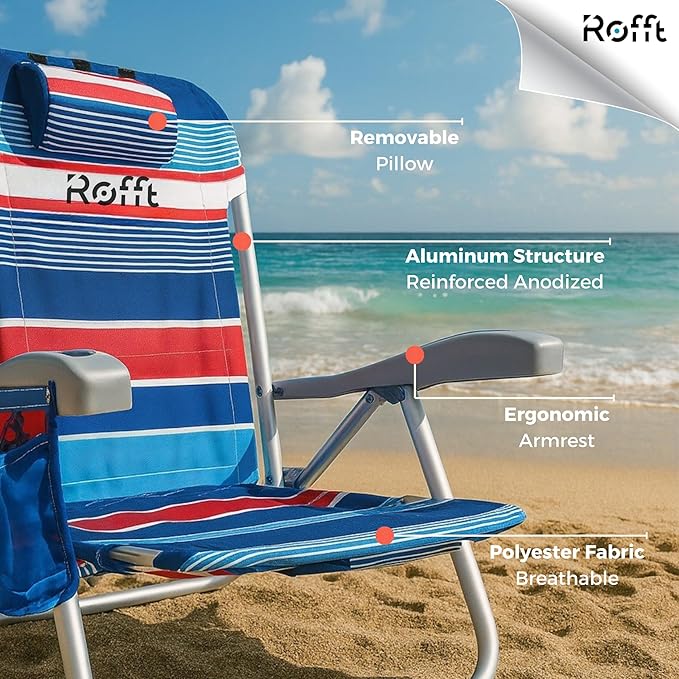 Heavy Duty Beach Chair 6 Positions Reclining for Adults Folding Lightweight with Backpack Straps Cooler Cup Holders Big Storage Pillow and Towel bar Lay Flat Position