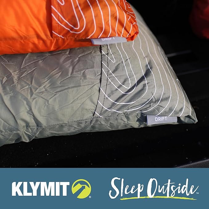Klymit Drift Camping Pillow Shredded Memory Foam Travel Pillow with Reversible Cover for Outdoor Use Green Regular