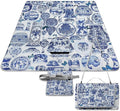 Blue and White Folk Chinese Chinoiserie Style Waterproof Outdoor Picnic Blanket Sandproof Beach Mat for Camping Hiking Grass Travelling