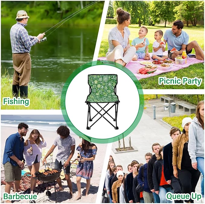 Snowflakes Emerald Green Foldable Heavy Duty Camping Chairs Lightweight Backpack Beach Chairs for Adults Includes Carry Bag