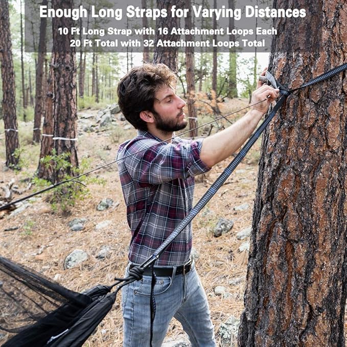 Sunyear Camping Hammock with Net &amp Rain Fly - Portable Double Hammock with Tree Straps + Waterproof Tarp for Backpacking Hiking Outdoor Survival