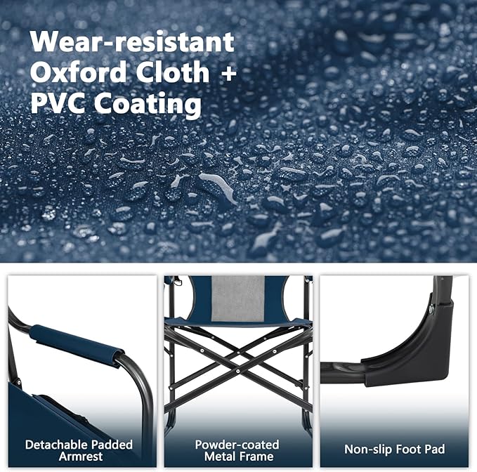 COSTWAY Folding Camping Chair Heavy-Duty Director Chair Supports 400lbs for Adults with Side Table Cooler Bag Storage Strap Portable Makeup Chair Suitable for Fishing Picnic