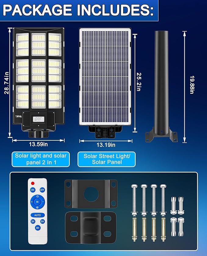 JAYNLT Y-7200W Solar Street Lights Outdoor680000LM 6500K High Lumen Parking Lot Lights Commercial Dusk to Dawn Solar Security Flood Lamps with Motion Sensor for Parking LotGarageStadium