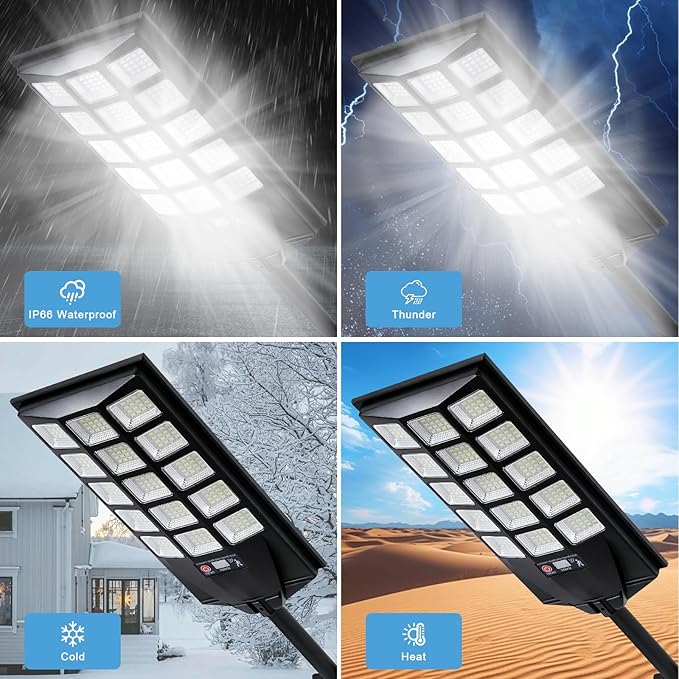 Jercoda Solar Lights Outdoor Waterproof 6500K Dusk to Dawn Solar Street Light Motion Sensor with Remote Solar Powered LED Security Flood Light for Outside Garden Yard Parking Lot Pathway 4PACK