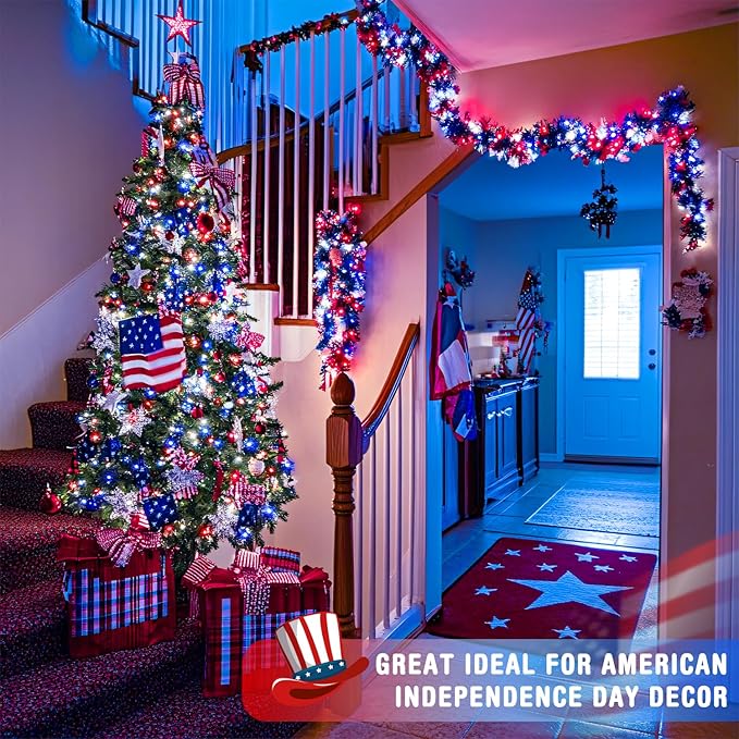 JMEXSUSS 400 LED Red White and Blue Lights Plug in 4th of July Decorations Patriotic Lights Outdoor for American Holiday Tree Party Independence Memorial Day Decor