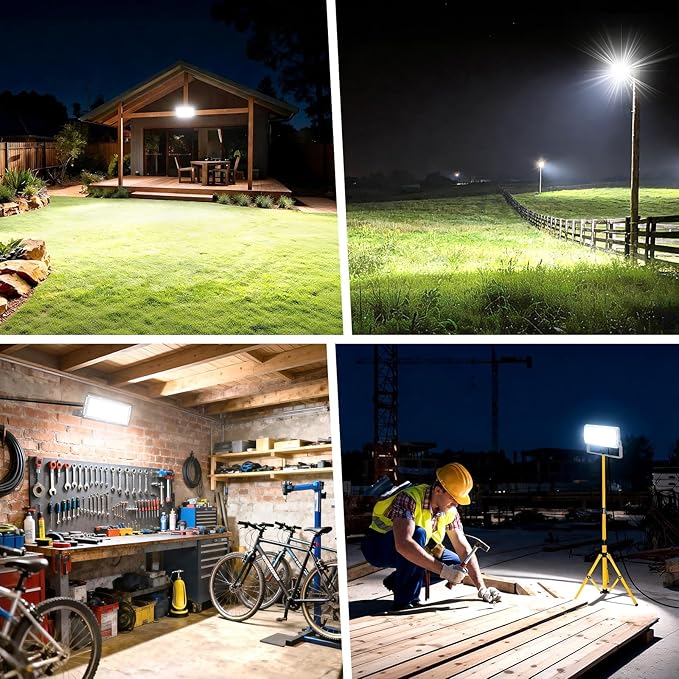 LED Flood Light Outdoor 50W 2 Pack LED Work Light with Plug &amp 6.5 FT Cord 7000LM Security Lights 6500K Daylight White Outdoor Flood Lights IP67 Waterproof Floodlight for Garden Yard