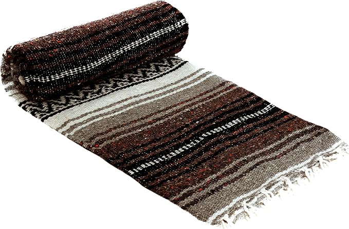 La Montana Mexican Blankets and Throws 4 Pack 74x50 - Made in Mexico Lightweight Yoga Blanket for Schools Studios Outdoors Camping Picnic Decor - Machine Washable Dark Brown/Mocha/White