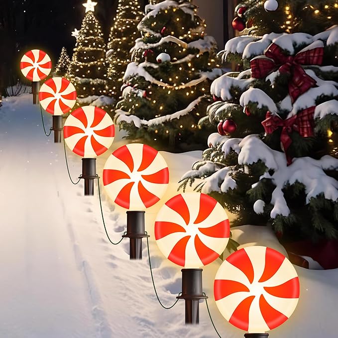 Ultimate Unicorn Christmas Lollipop Pathway Lights for Garden Christmas Decoration Red 10 LED Peppermint String Lights with Stakes for Outdoor Sidewalk Pathway Rooftop Lawn Garden