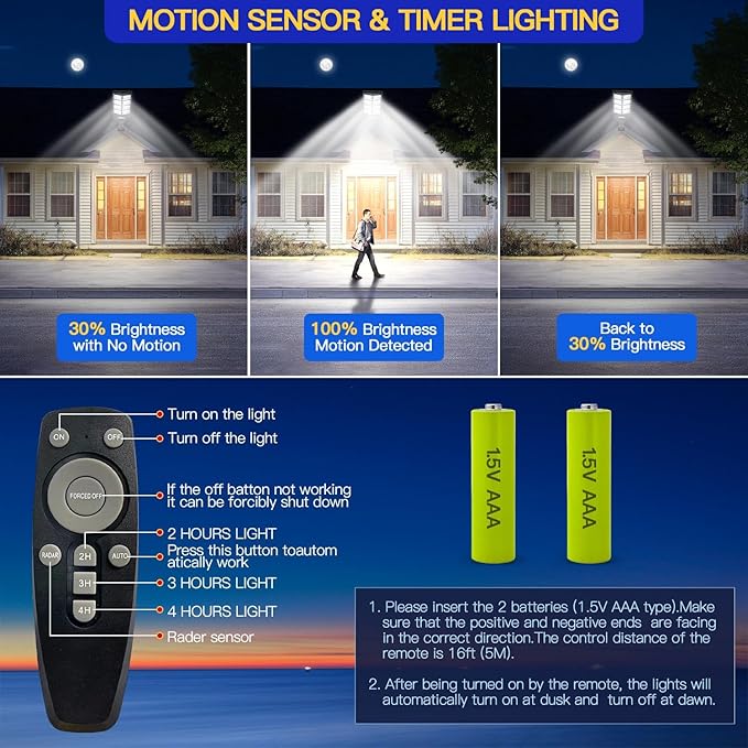 Waterproof Solar Lights Outdoor for Patio &amp Yard Dusk to Dawn Motion Sensor Security Lighting High Brightness Solar-Powered Garden Pathway Lamps