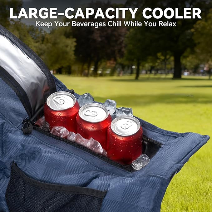 Padded Double Camping Chair High Back 2 Person Camping Chair Oversized Camping Loveseat Support 800LBS Heavy Duty Camping Couch with Cup Holders Cooler Carry Bag Blue