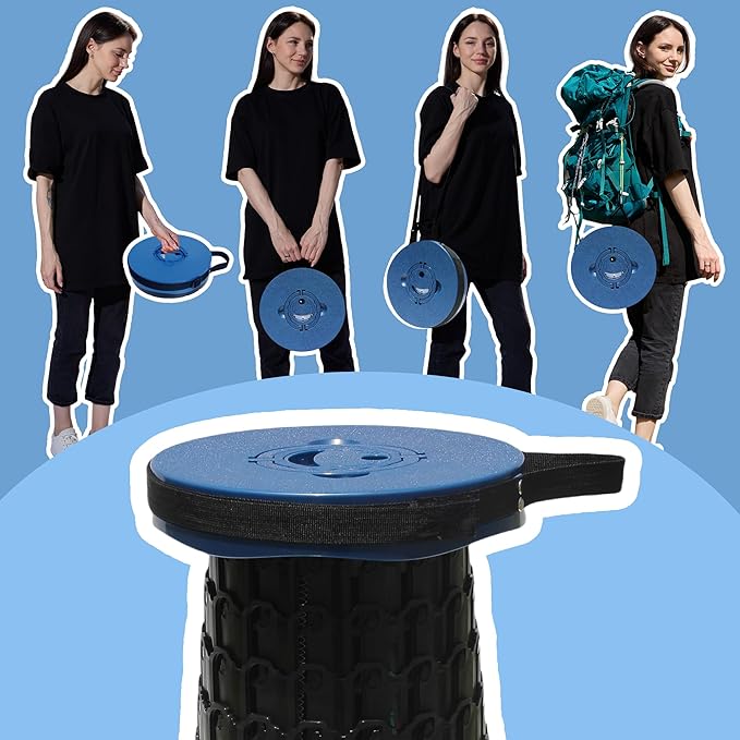 ALEVMOOM 18 Collapsible Stool 800lbs Max Weight Heavy Duty Portable Retractable Folding Telescoping Foldable Camping Stool for Adults Outdoor Fishing Travel BBQ (Navy)