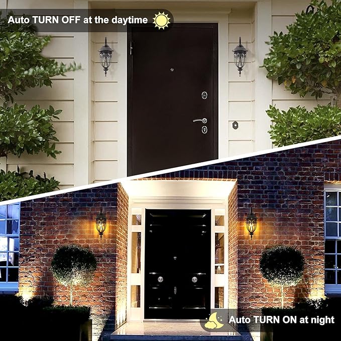 Outdoor Wall Light with Dusk to Dawn Sensor 18 Inch Exterior Wall Lantern Fixture for House Bronze Outside Porch Lighting with Clear Seeded Glass for Garage Front Door Aluminium