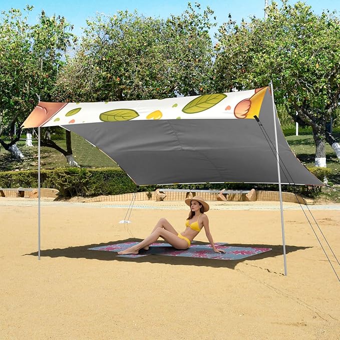 Cartoon Bear Camping Sun Shelter Beach Tent Portable Beach Sun Shade Outdoor Canopy for Camping Trips Fishing Picnic