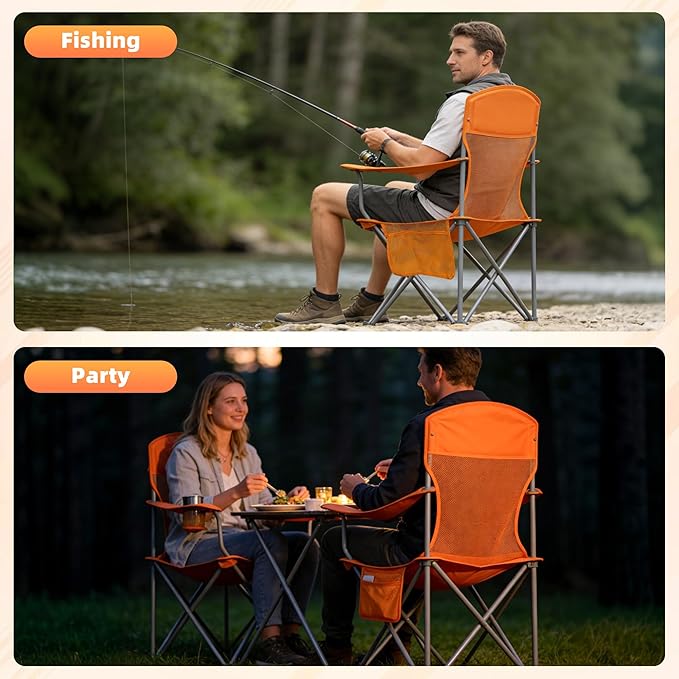 Lightweight Camping Chair for Adults 300lbs Capacity Foldable Portable Lawn Chair with Carry Bag Outdoor Chair for Camping Lawn Beach &amp Travel Orange