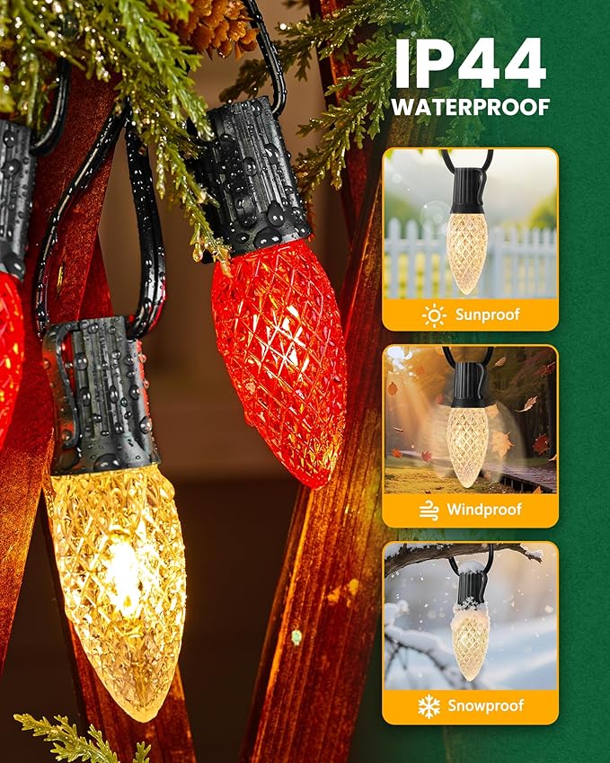 Brightown Commercial 250 FT C9/E17 Christmas Light Sockets Set Spool C9 Outdoor/Indoor String Light Stringer 12 Spacing Black Wire for Wedding Patio Event Party Lighting Decor