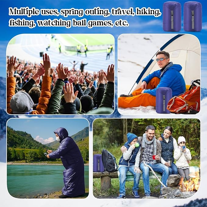 Macarrie Cold Weather Wearable Sleeping Bag for Adults with Sleeves and Hood 74 Inch Long 0 Degree Winter Weather Insulated Extreme Cold Sleeping Bag Coat for Camping Hiking Stadium