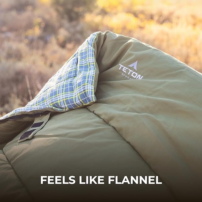 Teton Evergreen Sleeping Bag for Adults – Warm &amp Cozy All-Season Camping Sleeping Bag with Spacious Fit for Cold Weather or Mild Nights