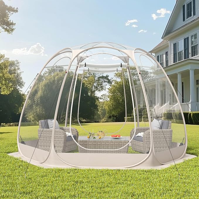 8-14 Person Pop-up Bubble Tent with Waterproof Roof &amp Vent Windows – 10ft-12ft Camping Shelters Outdoor Garden Dome Igloo with 0.15mm Clear PVC 540° Transparent Screen Room for Patio Backyard