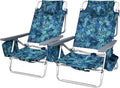 Tangkula Set of 2 Backpack Beach Chair 5-Position Lay Flat Beach Chairs with Cooler Bag 2 Cup Holders Towel Bar Lightweight Folding Beach Chair with Backpack Straps
