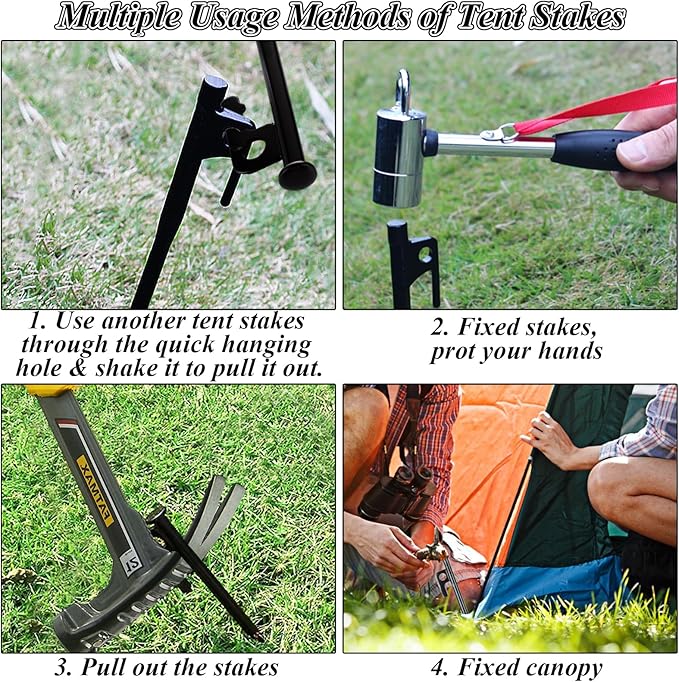 CYEAH 24 Pcs Tent Stakes Heavy Duty 12 inch Steel Tent Pegs Forged Steel Tent Stakes Heavy Duty Metal Tent Pegs for Camping Metal Stakes for Tent Used on Rocks Snowfield and Grassland